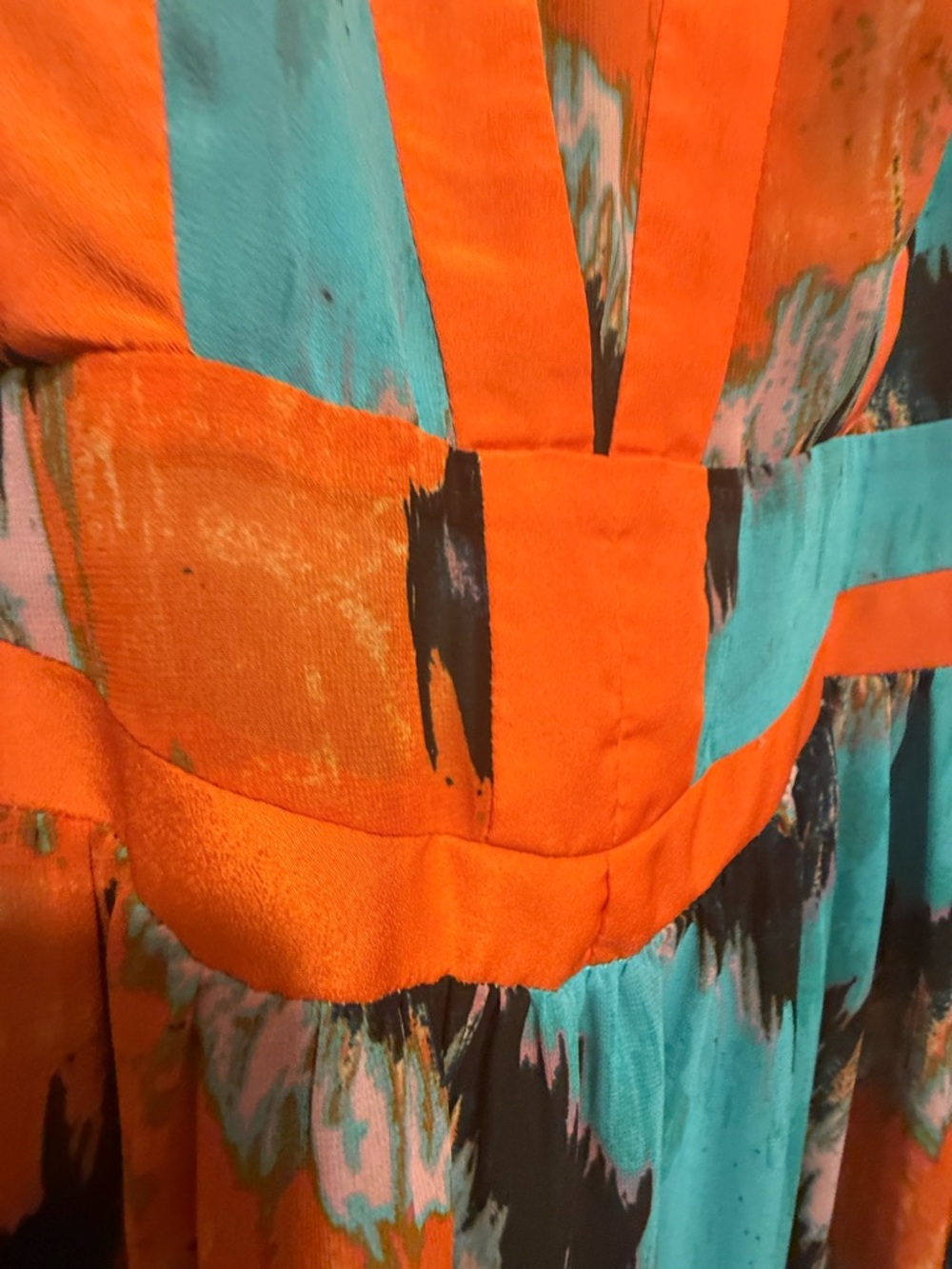 Gianni Bini Colorful Maxi Dress V-Neck Turquoise Orange Print Size M - Picture 5 of 15